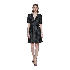 DKNY Womens Black Tie Belt Short Sleeve Fit + Flare Dress Petites 2P